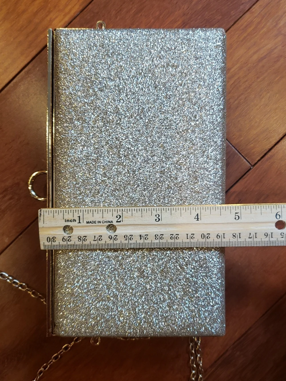 Brick Style Gold and Silver Crossbody Clutch Wristlet with Gold Tone Metal